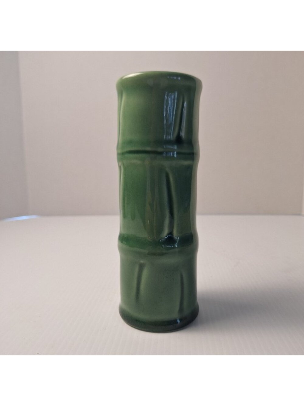 VINTAGE MID CENTURY MODERN LIBBEY GREEN BAMBOO TIKI CERAMIC TUMBLER VASE